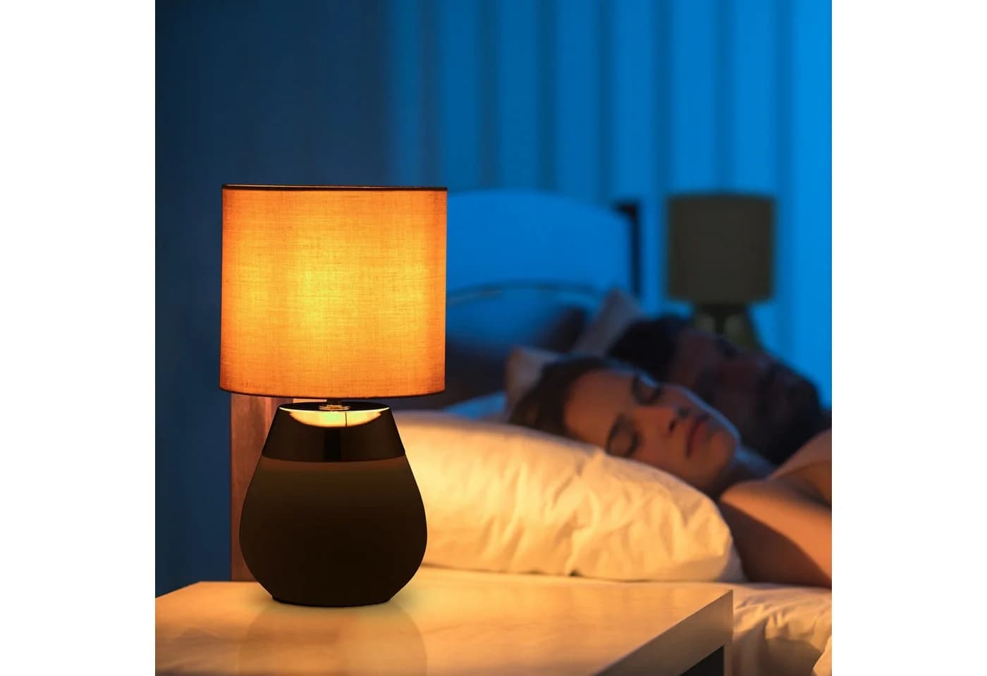relaxdays Nachttischlampe mit Stoffschirm und Metallfuß - Grün Silber