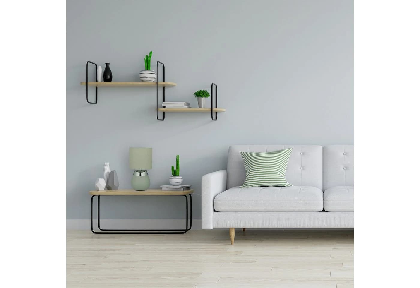 relaxdays Nachttischlampe mit Stoffschirm und Metallfuß - Grün Silber - Bild 5