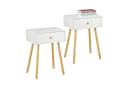 relaxdays Nachttisch 2er Set Marmoroptik Holzbeine Weiß Grau Bild 2