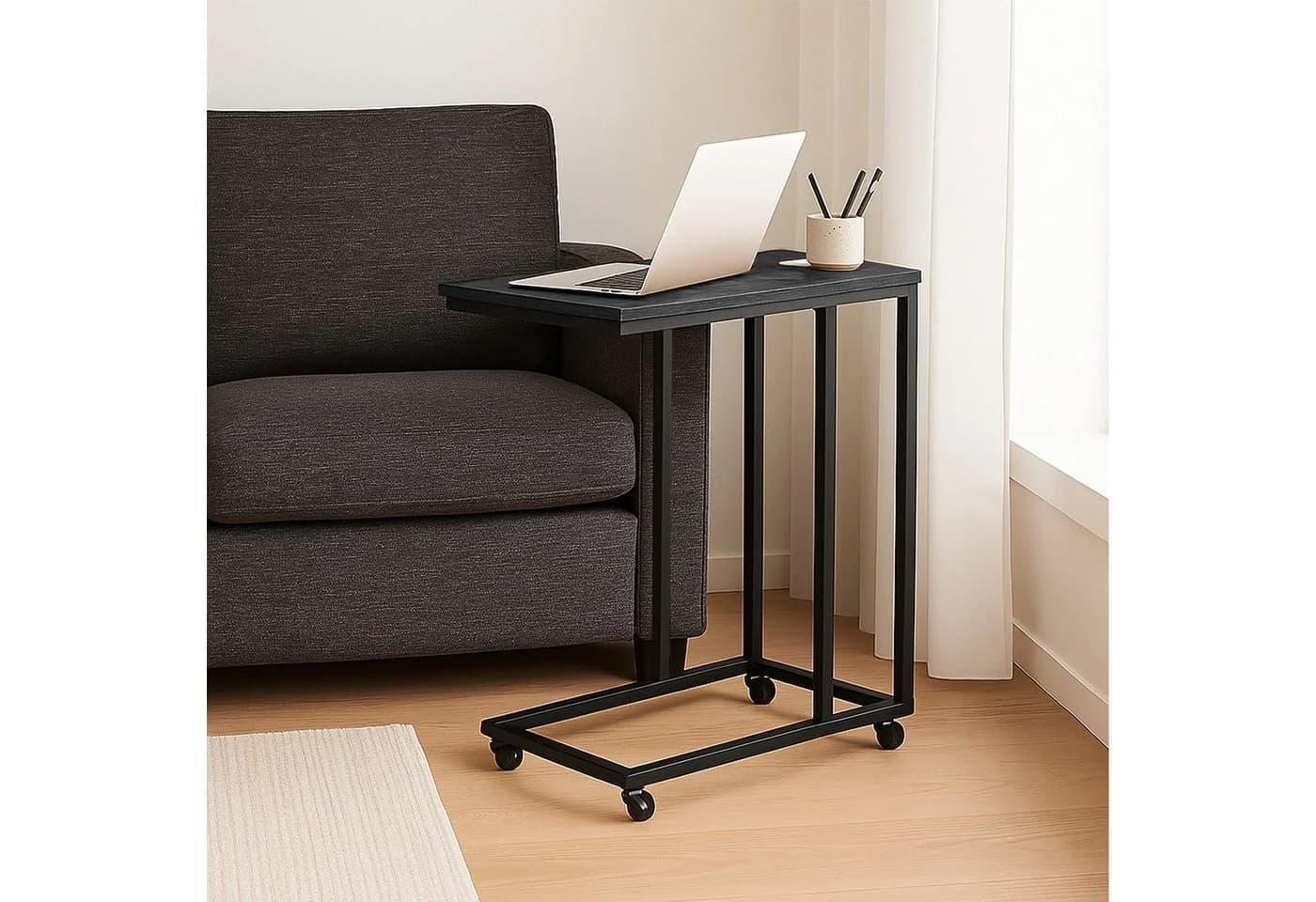 relaxdays Beistelltisch C-Form mit Rollen Schwarz