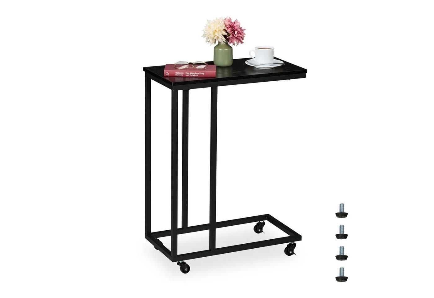 relaxdays Beistelltisch C-Form mit Rollen Schwarz - Bild 2