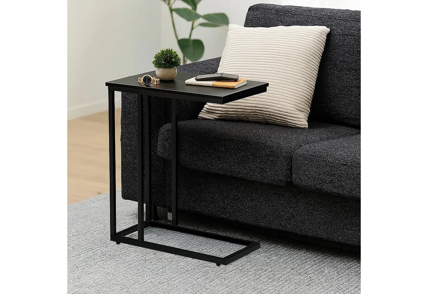 relaxdays Beistelltisch C-Form mit Rollen Schwarz - Bild 3