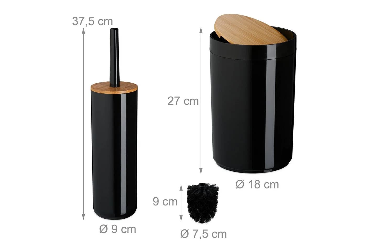 relaxdays Badaccessoire-Set 7-teilig Schwarz/Braun Kunststoff Bambus - Bild 4