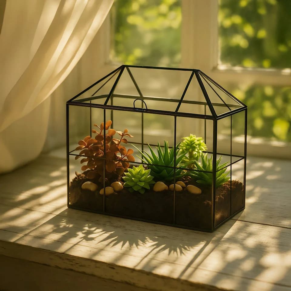 relaxdays Pflanzenterrarium Glas Hausform Schwarz