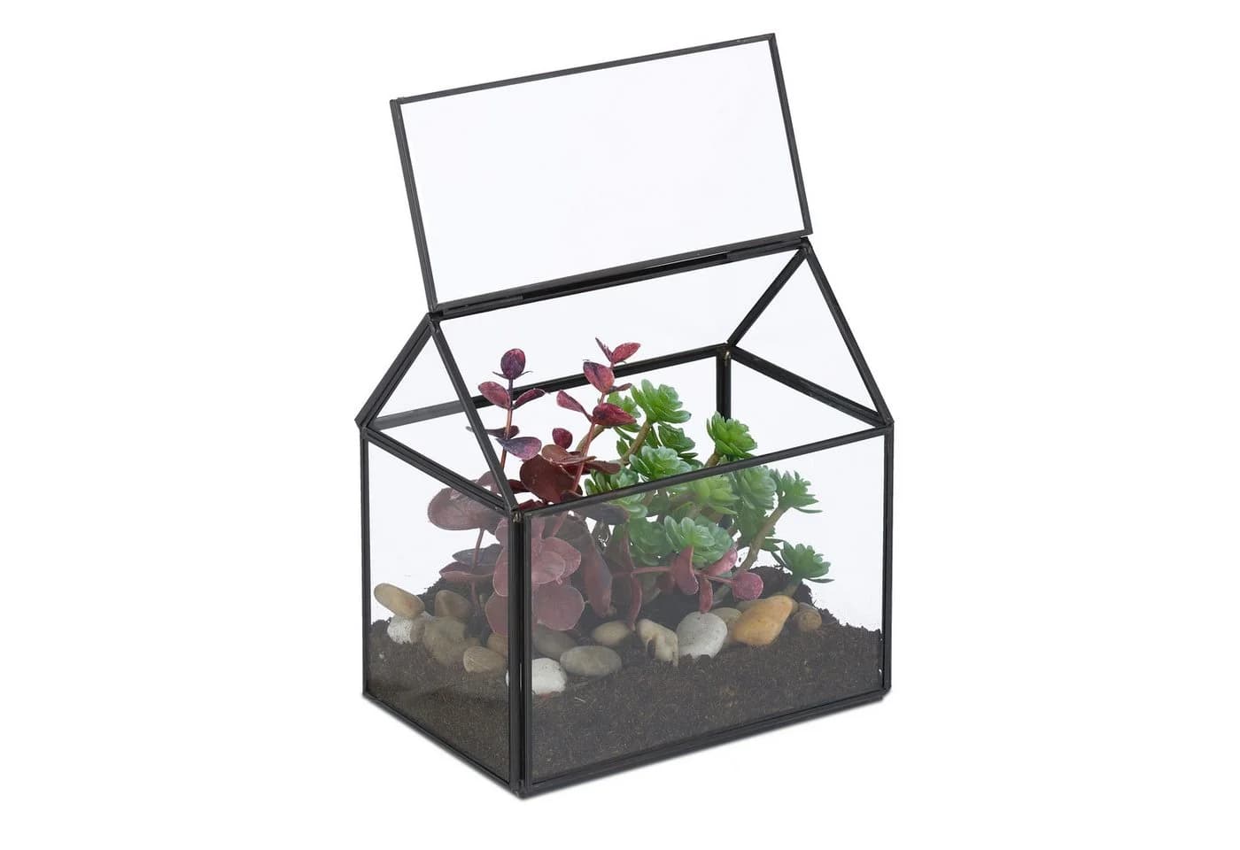 relaxdays Gewächshaus Pflanzenterrarium aus Glas Hausform Schwarz - Bild 2