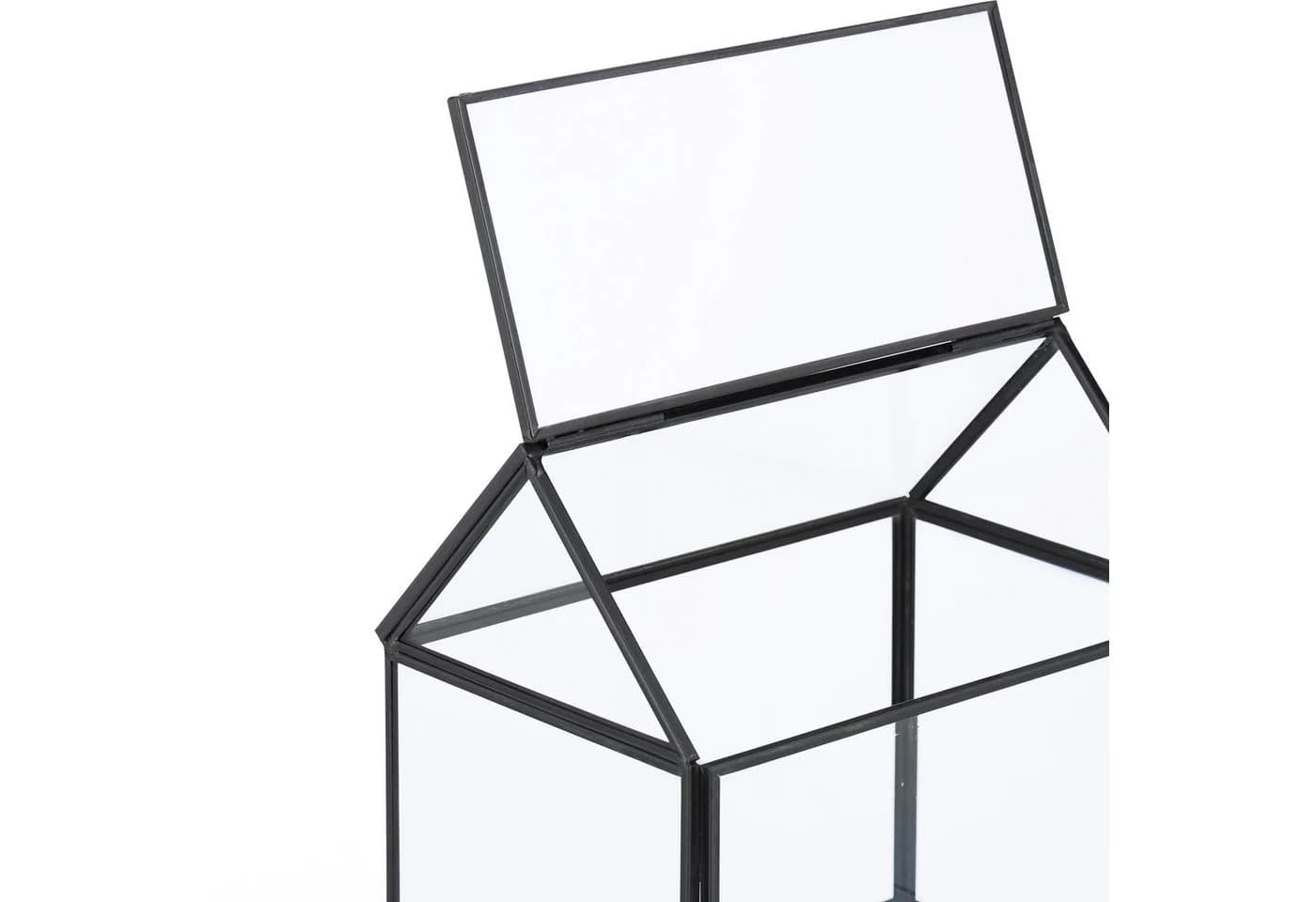 relaxdays Gewächshaus Pflanzenterrarium aus Glas Hausform Schwarz - Bild 5