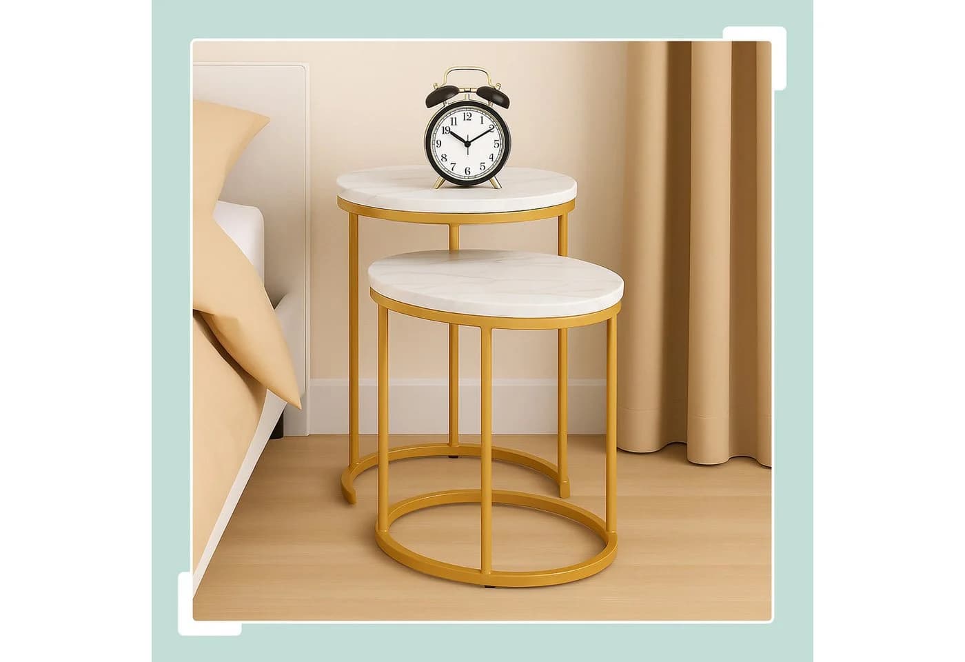 relaxdays Satztisch 2er Set Marmoroptik Metall Weiß/Gold - Bild 3
