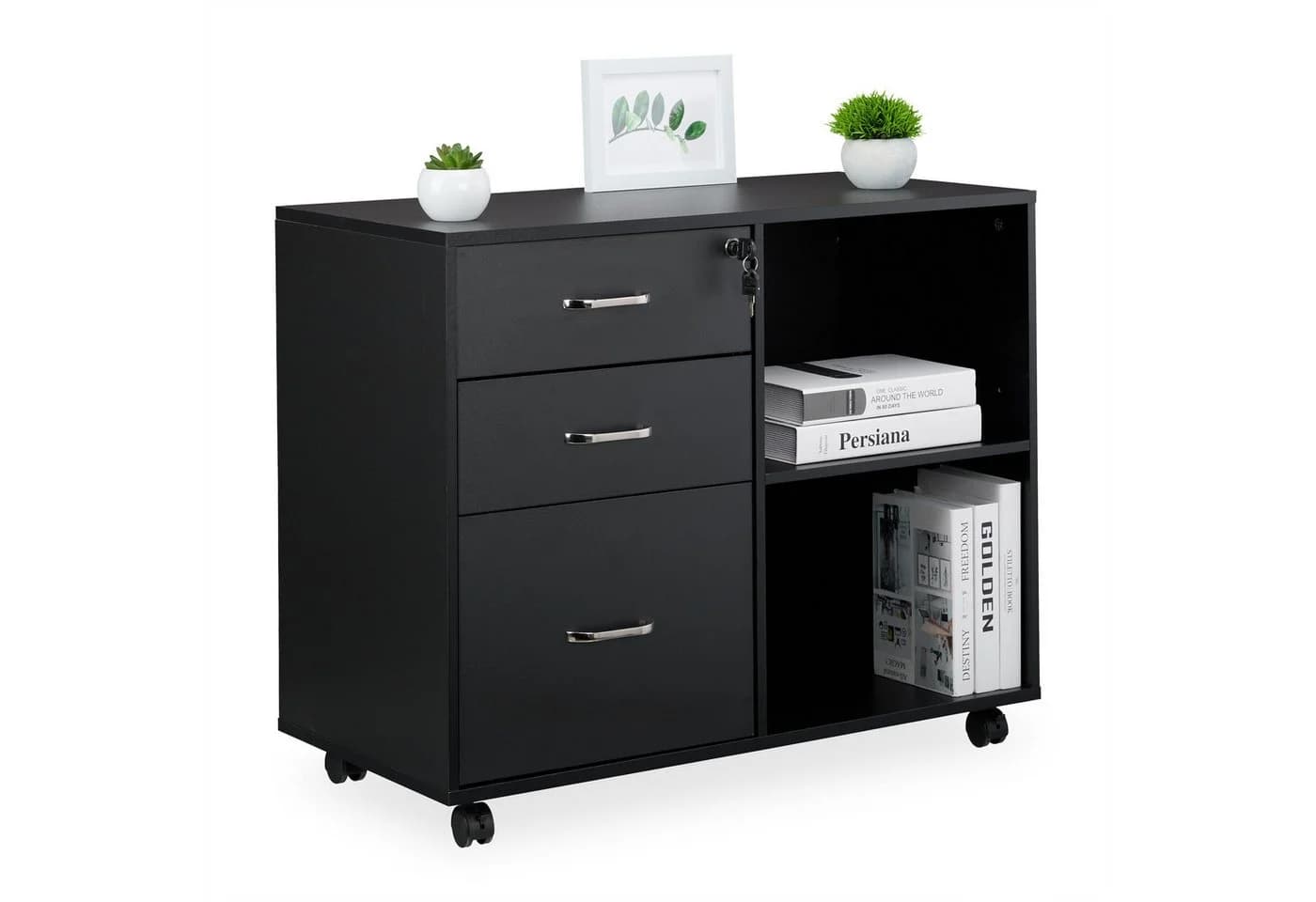 relaxdays Rollcontainer mit Schubladen und Ablage Schwarz Silber - Bild 2