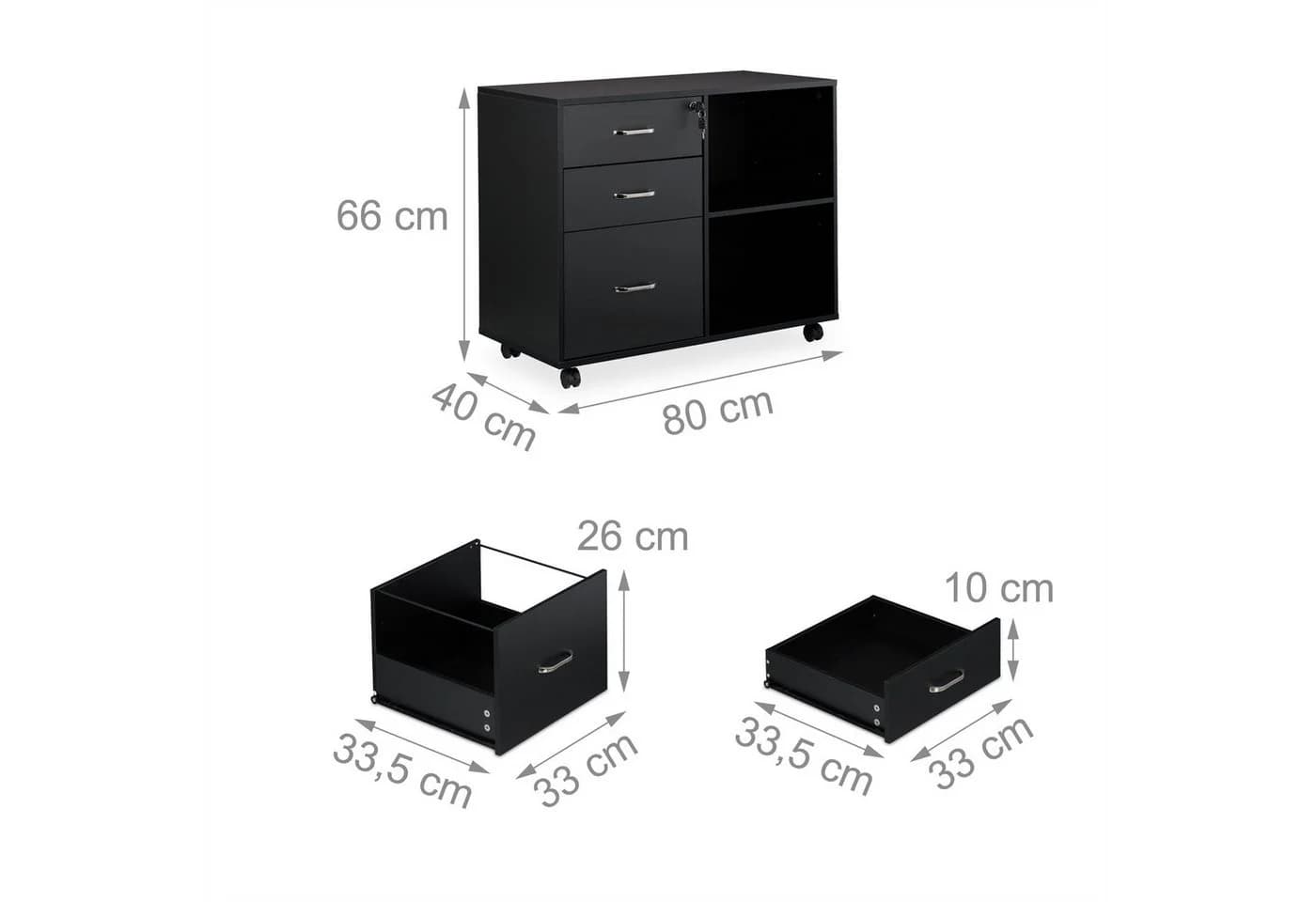 relaxdays Rollcontainer mit Schubladen und Ablage Schwarz Silber - Bild 4