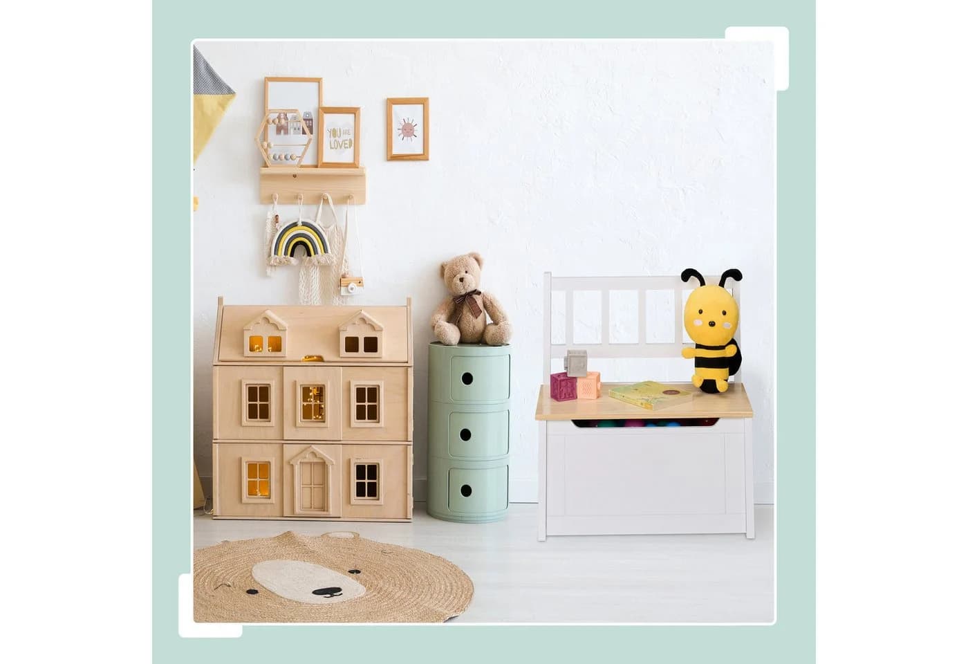 relaxdays Sitzbank Kinderbank mit Stauraum Weiss-Braun - Bild 3