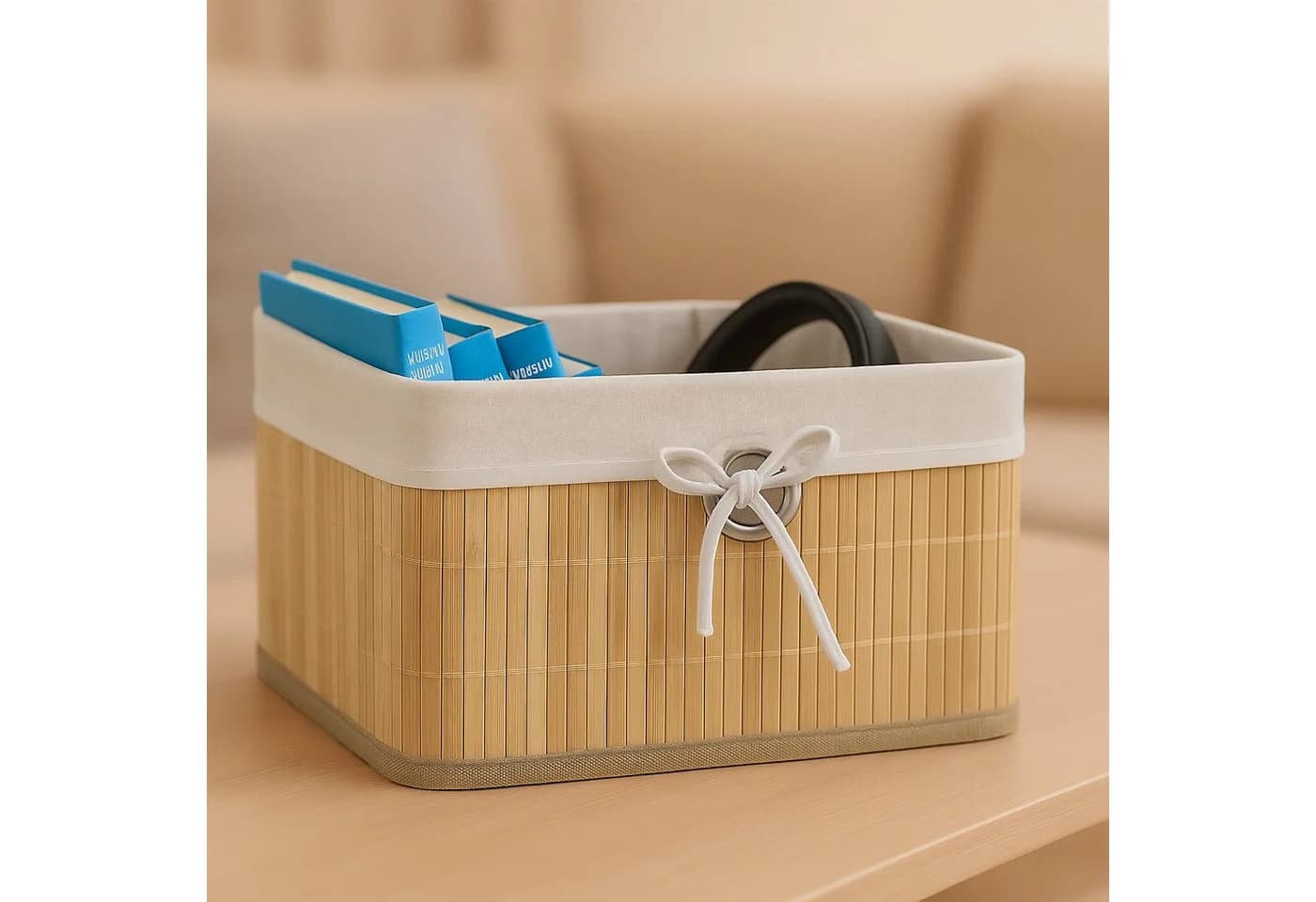 relaxdays Regalkorb Aufbewahrungskorb Set Bambus 2er-Pack Beige/Silber
