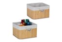 relaxdays Regalkorb Aufbewahrungskorb Set Bambus 2er-Pack Beige/Silber Bild 2
