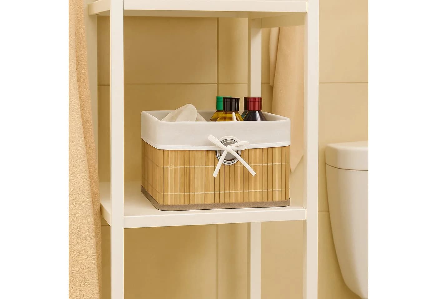 relaxdays Regalkorb Aufbewahrungskorb Set Bambus 2er-Pack Beige/Silber - Bild 3