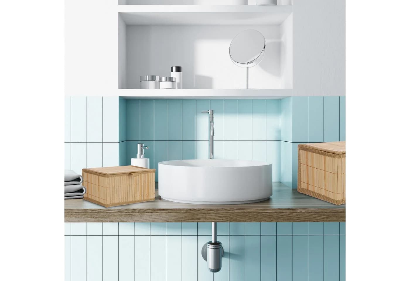relaxdays Aufbewahrungskorb Bambus 2er Set mit Deckel Natur - Bild 3