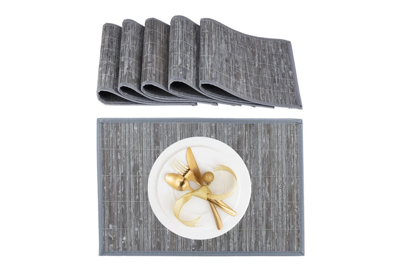 relaxdays Platzset 6er Set Bambus Grau Tischmatten - Bild 2