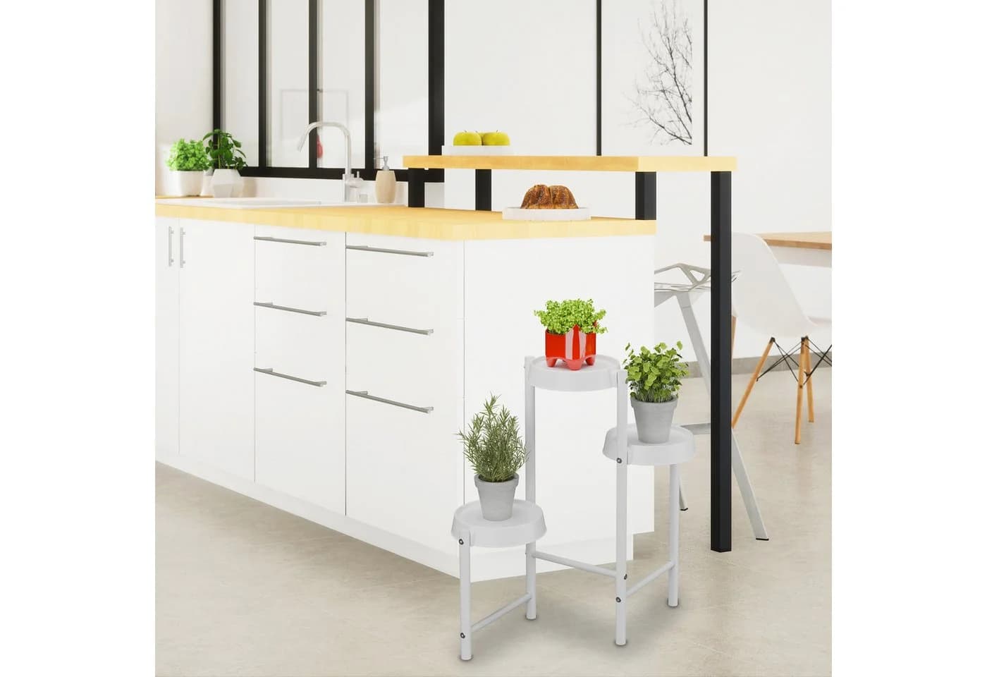 relaxdays Blumenständer Pflanzenständer Metall & Kunststoff Weiß
