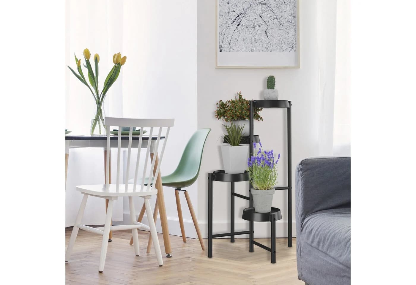 relaxdays Blumenständer Pflanzenständer Metall & Kunststoff Weiß - Bild 3