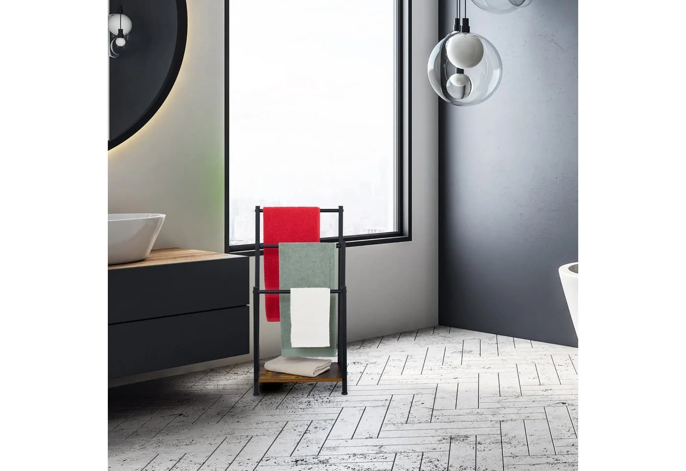 relaxdays Handtuchständer 3 Stangen & Ablage Braun