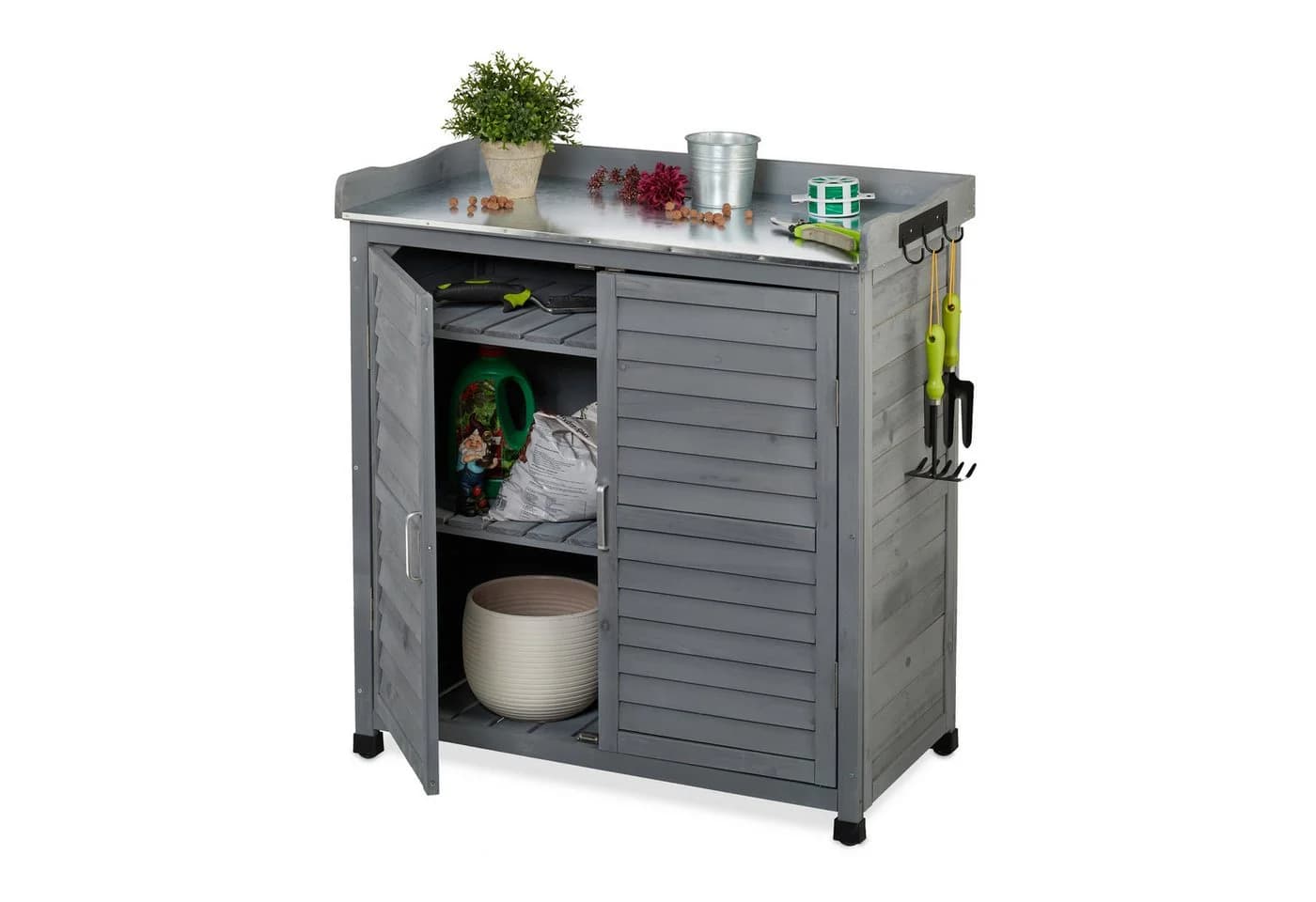 relaxdays Pflanztisch mit Unterschrank grau - Gartenwerkbank - Bild 2