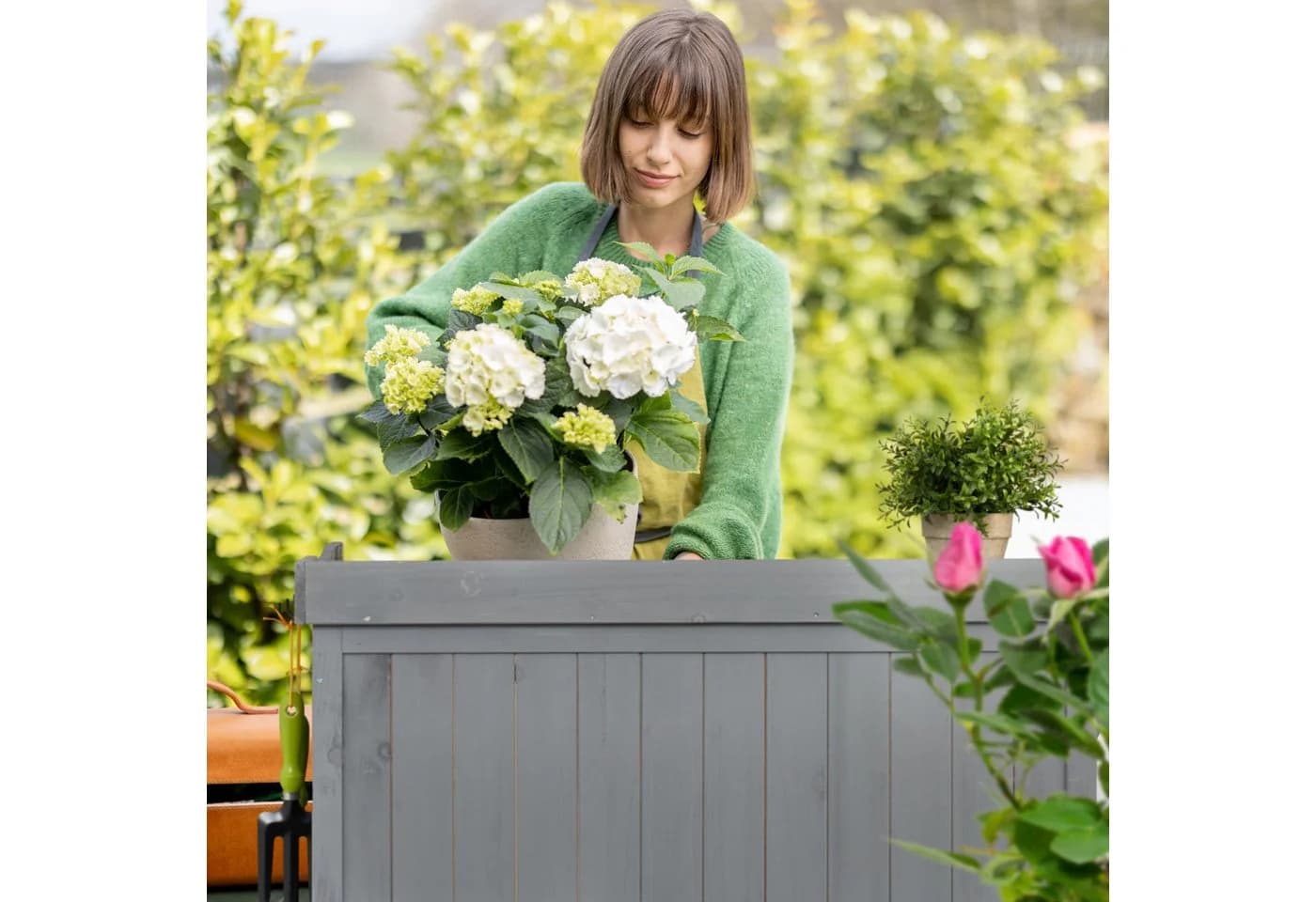 relaxdays Pflanztisch mit Unterschrank grau - Gartenwerkbank - Bild 3
