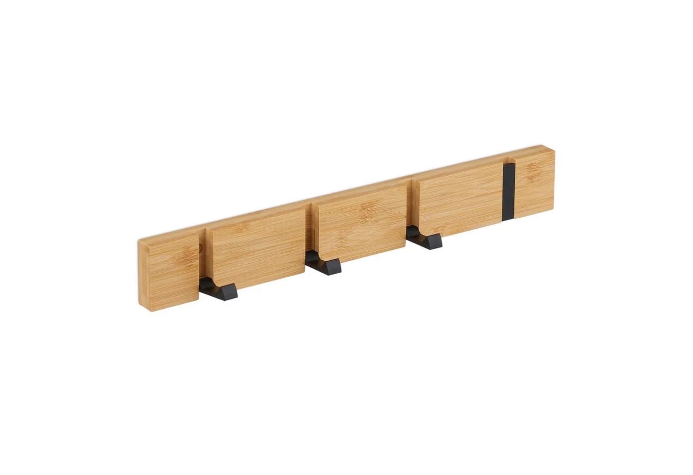 relaxdays Wandgarderobe mit klappbaren Haken 4er Set Bambus Schwarz - Bild 2