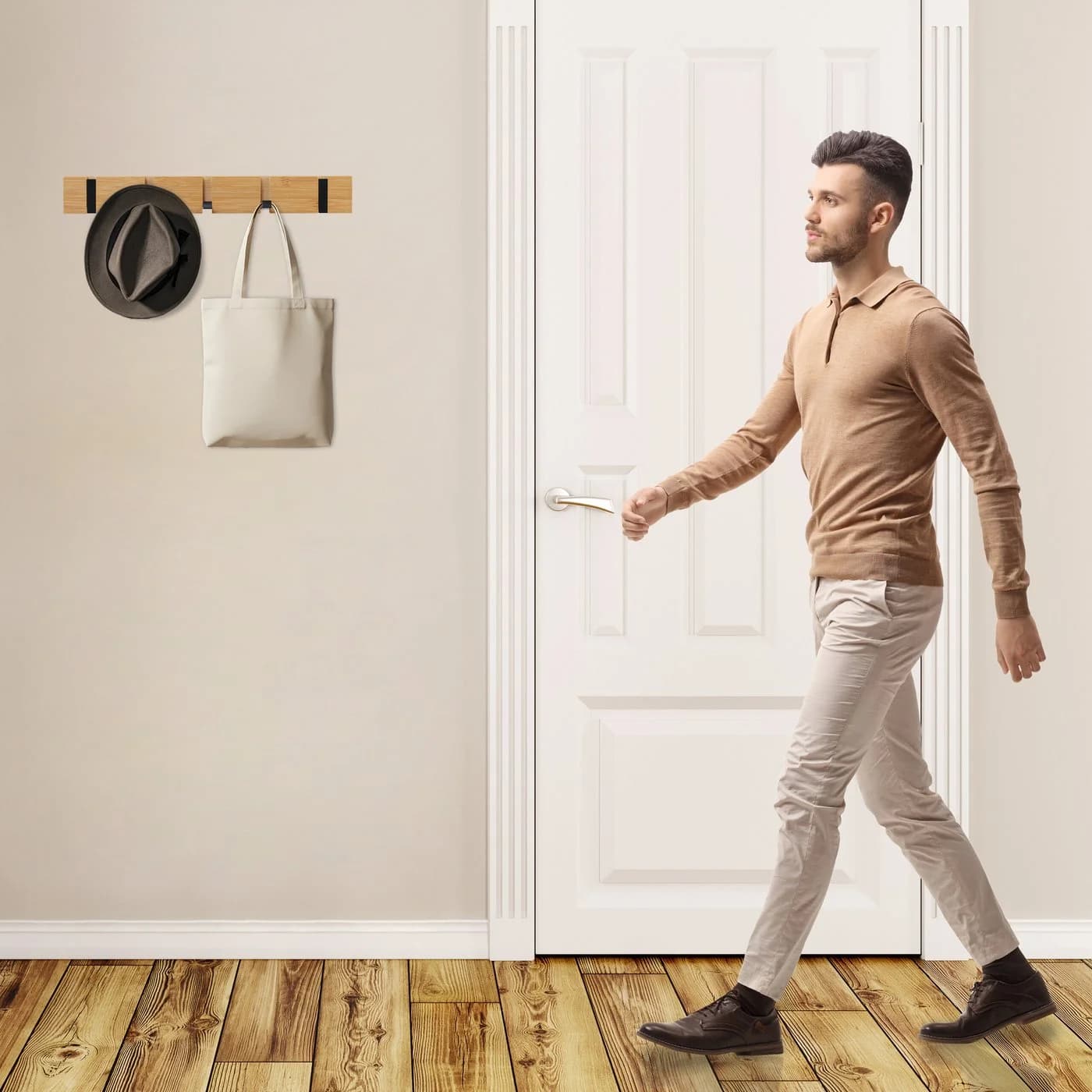 relaxdays Wandgarderobe mit klappbaren Haken 4er Set Bambus Schwarz - Bild 3
