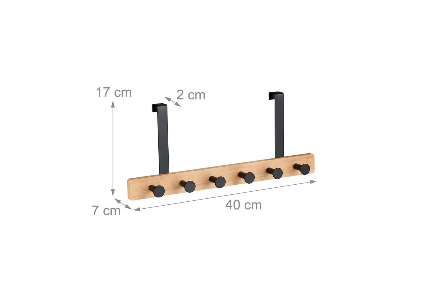 relaxdays Türgarderobe mit 6 Haken, schwarz, Bambus & Stahl - Bild 4