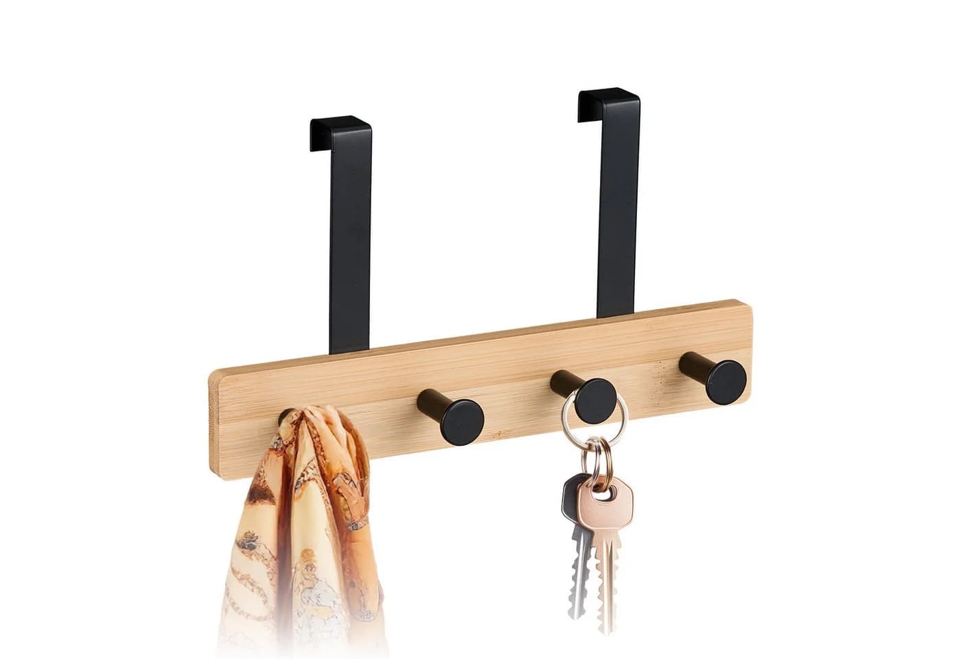 relaxdays Türgarderobe mit 4 Haken Schwarz Bambus Stahl - Bild 2