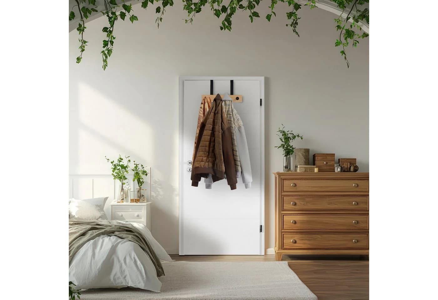 relaxdays Türgarderobe mit 4 Haken Schwarz Bambus Stahl - Bild 3