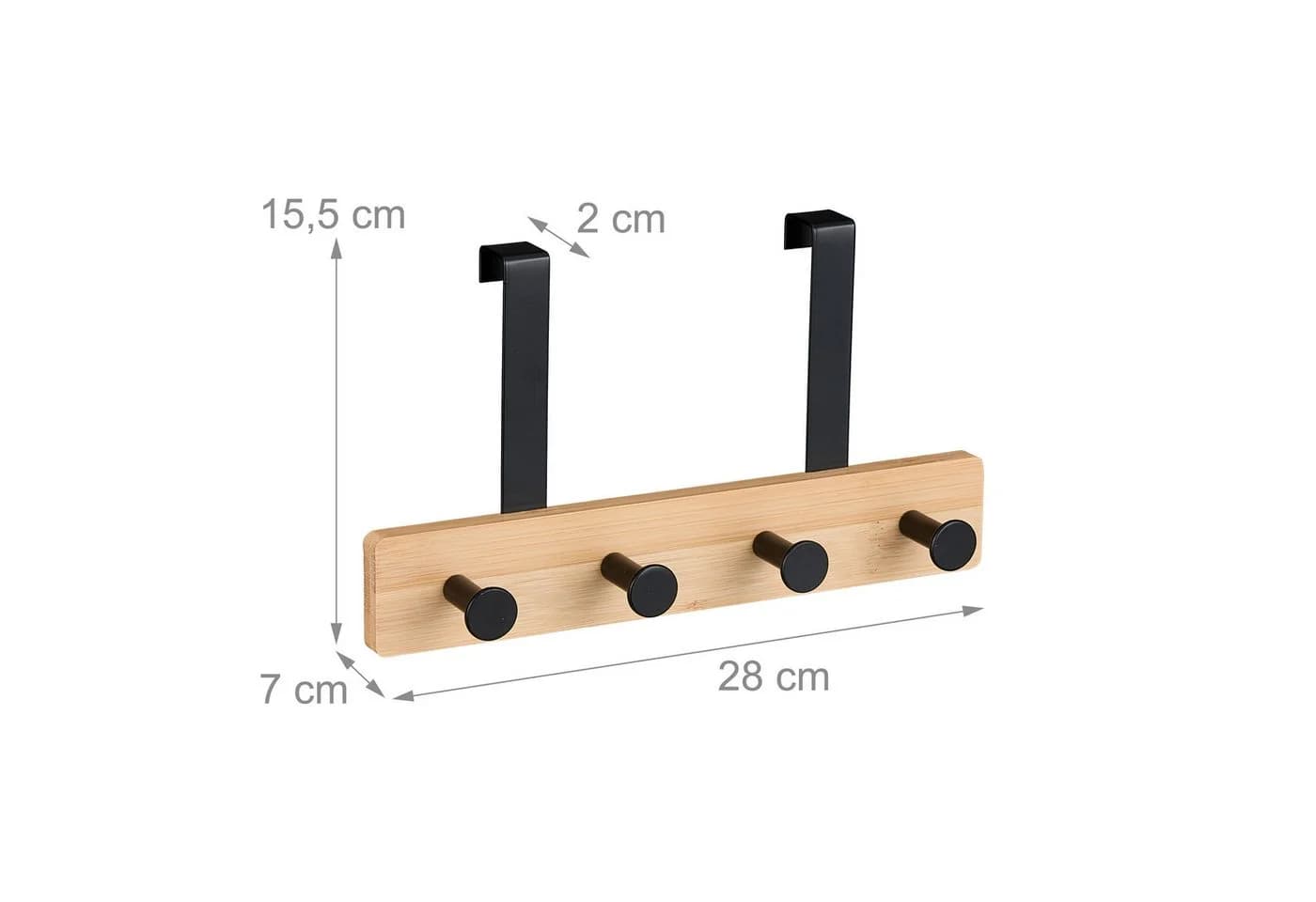 relaxdays Türgarderobe mit 4 Haken Schwarz Bambus Stahl - Bild 4