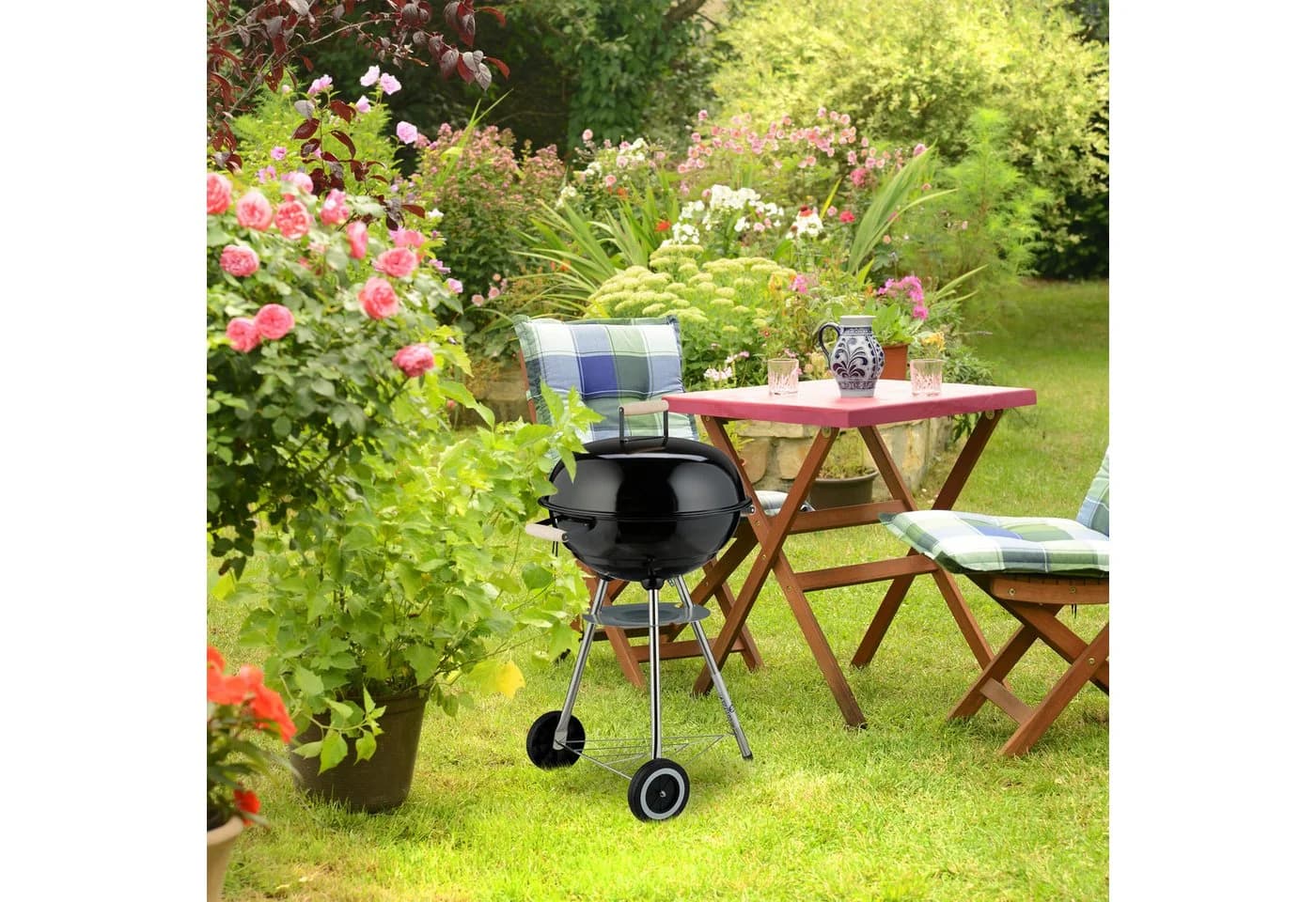 relaxdays Holzkohlegrill Fahrbarer Kugelgrill Schwarz