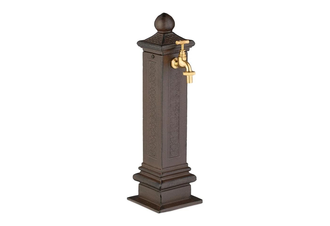 relaxdays Gartenbrunnen Standbrunnen antik braun mit goldenem Wasserhahn - Bild 2