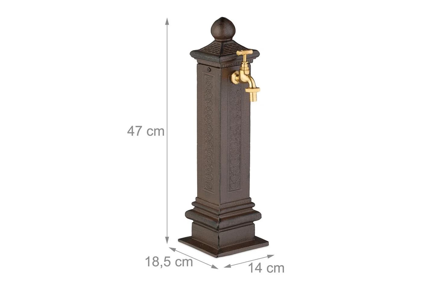 relaxdays Gartenbrunnen Standbrunnen antik braun mit goldenem Wasserhahn - Bild 4