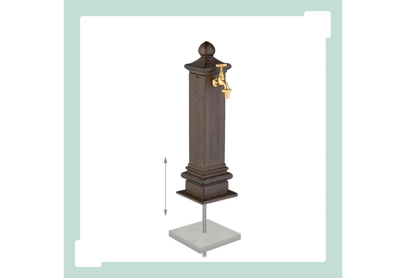 relaxdays Gartenbrunnen Standbrunnen antik braun mit goldenem Wasserhahn - Bild 5