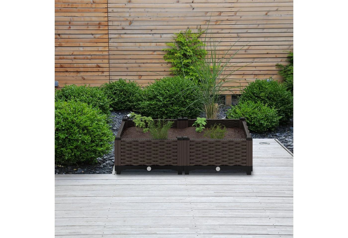 relaxdays Pflanzkübel Rattan Optik Braun