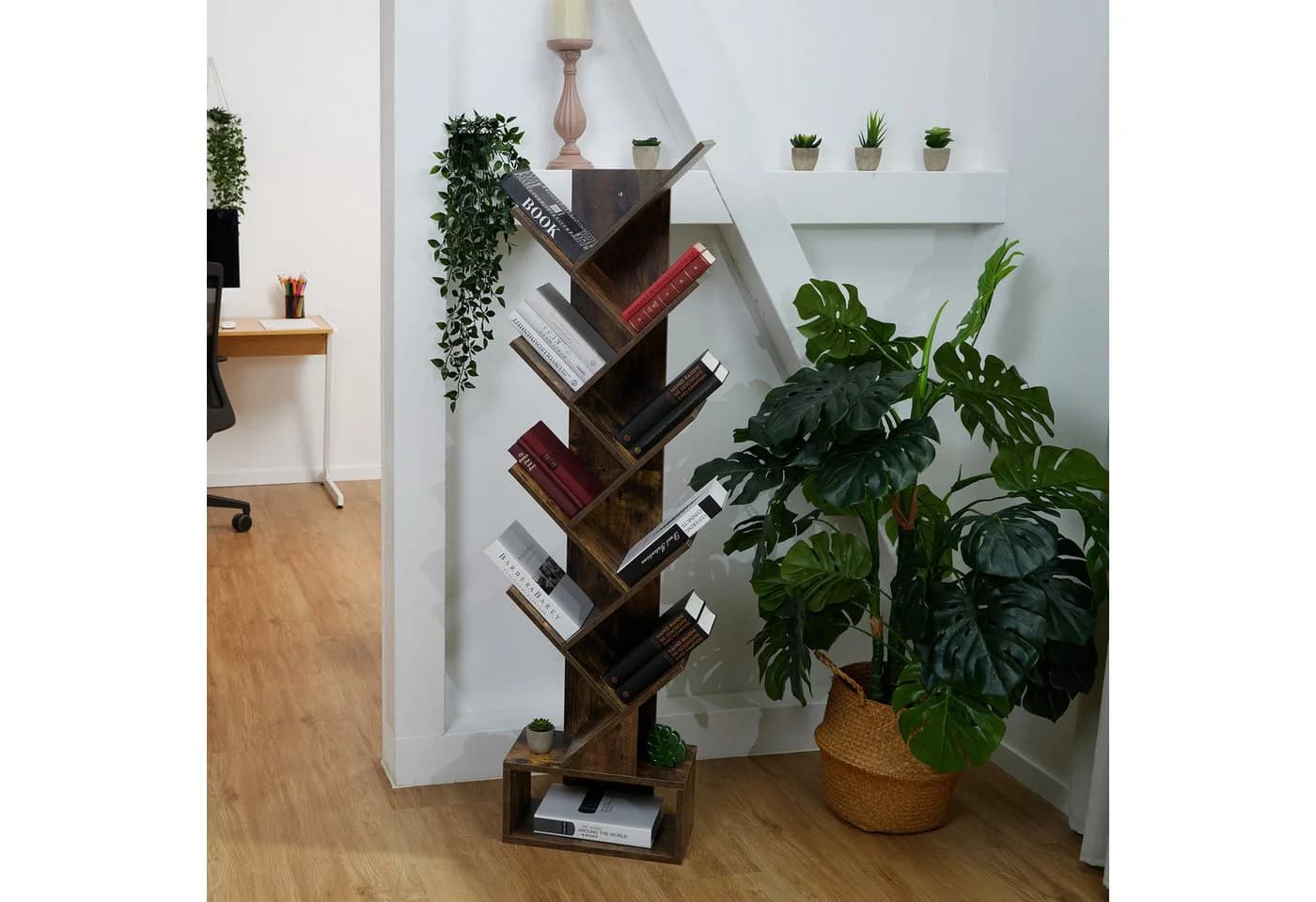 relaxdays Bücherregal Baumform Schwarz Industrial Design