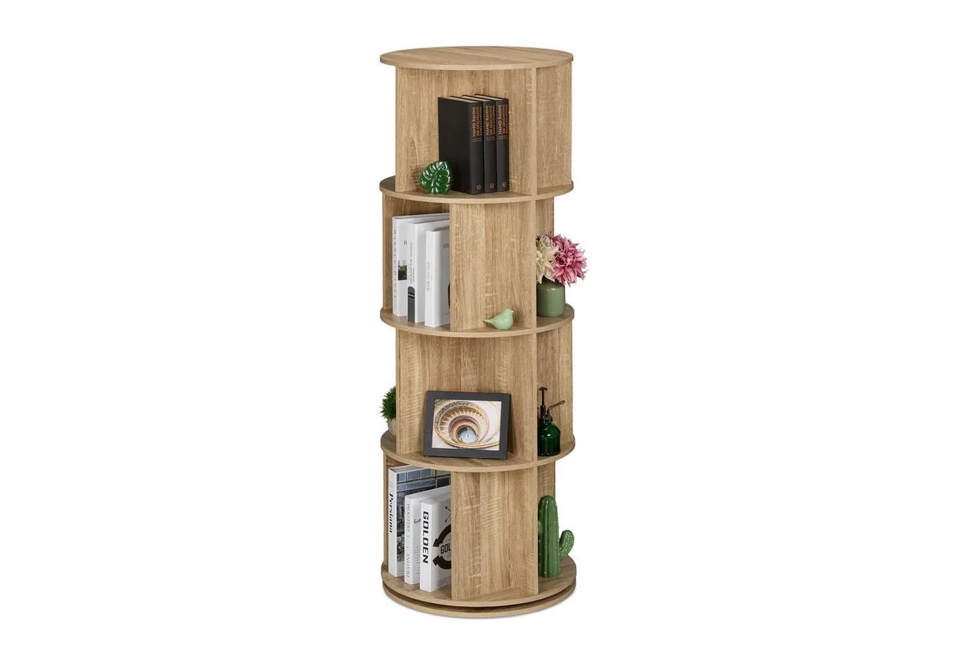relaxdays Drehbares Bücherregal 4 Ebenen Natur Holzoptik - Bild 2