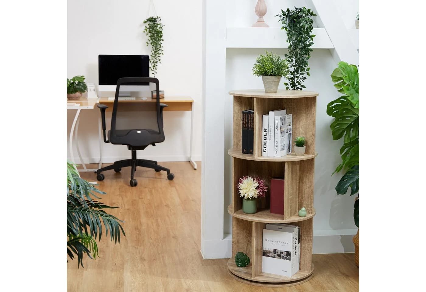 relaxdays Drehbares Bücherregal 3 Ebenen Natur Holzoptik