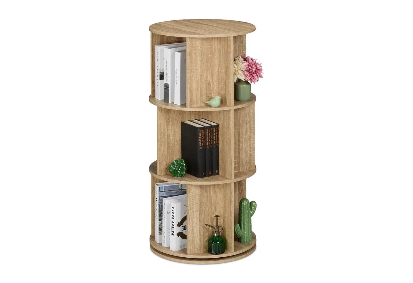 relaxdays Drehbares Bücherregal 3 Ebenen Natur Holzoptik - Bild 2