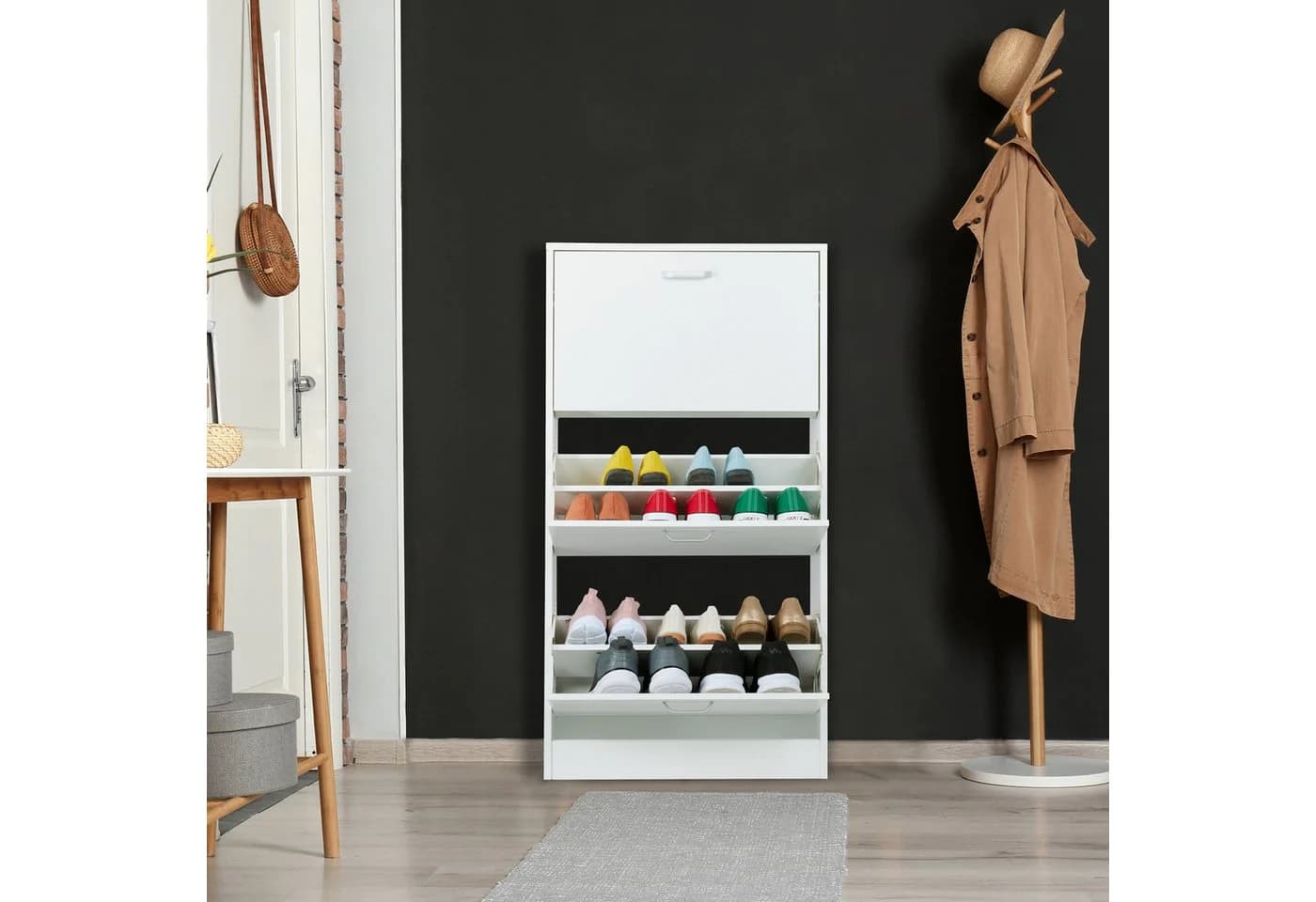 relaxdays Schuhkipper Schuhschrank Kipper Weiß