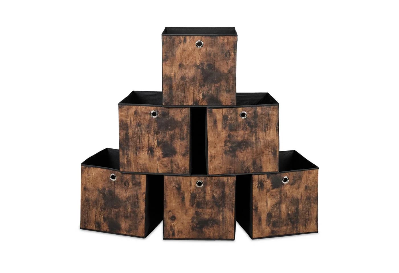 relaxdays Aufbewahrungsbox Stoff 6er Set Schwarz Braun Holzoptik L - Bild 2