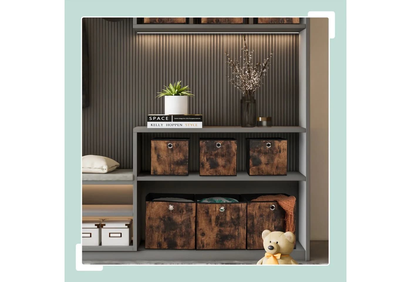 relaxdays Aufbewahrungsbox Stoff 6er Set Schwarz Braun Holzoptik