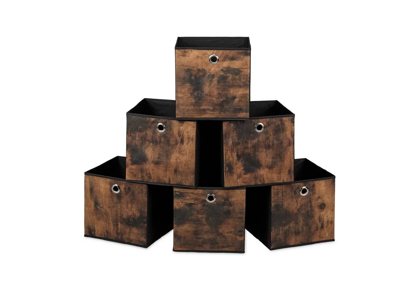 relaxdays Aufbewahrungsbox Stoff 6er Set Schwarz Braun Holzoptik - Bild 2