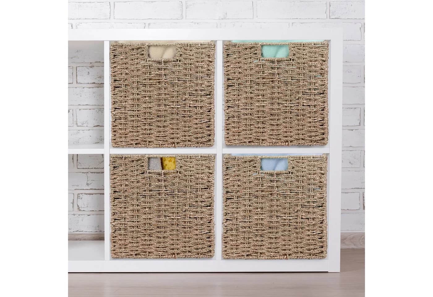 relaxdays Regalkorb Set 4x Seegras Aufbewahrungskorb Natur