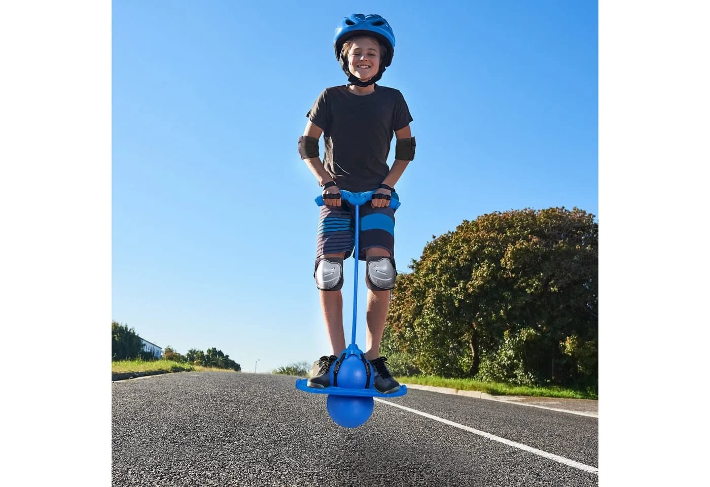 relaxdays Pogo Ball mit Griffen für Kinder, blau