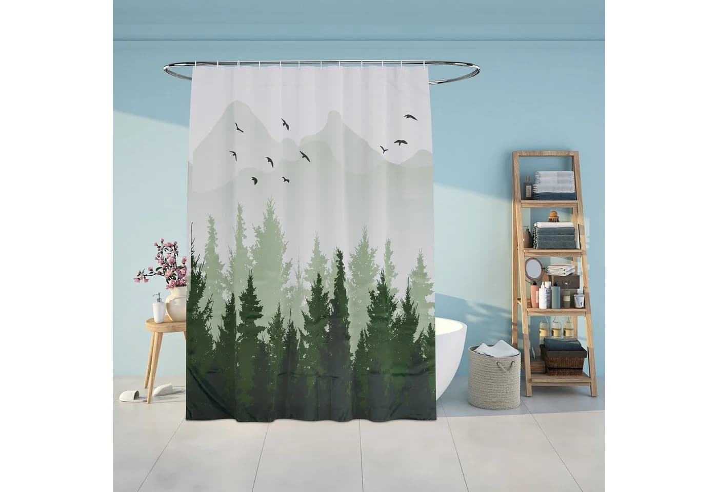 relaxdays Duschvorhang Tannenwald 180x200 cm Polyester