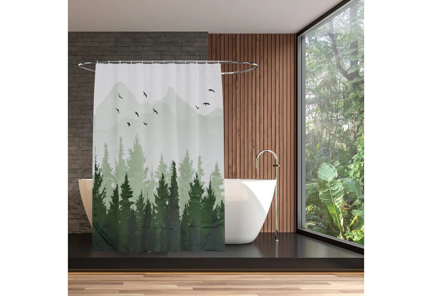 relaxdays Duschvorhang Tannenwald 180x200 cm Polyester - Bild 3