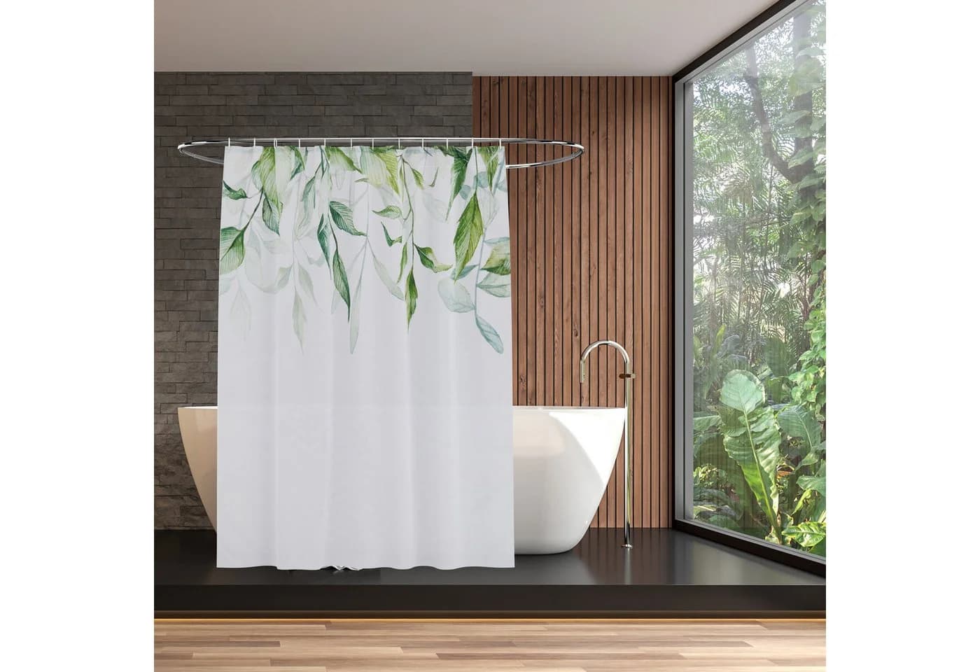 relaxdays Duschvorhang Blätter Motiv Wasserabweisend Polyester - Bild 3