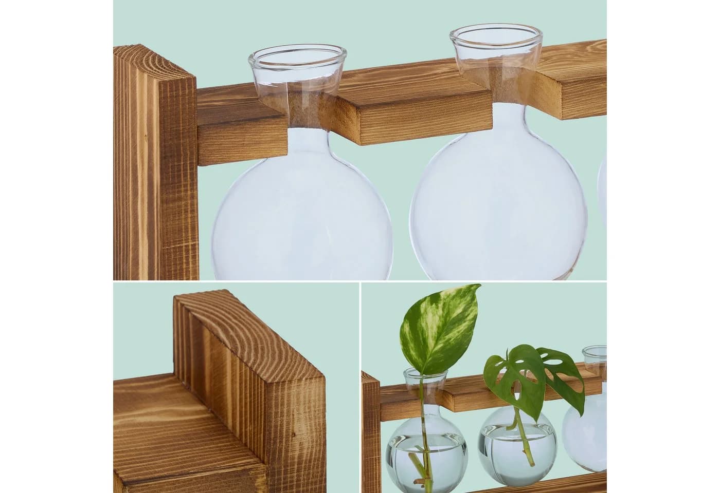 relaxdays Dekovase Reagenzglas Vase mit Ständer, Glas & Holz - Bild 5
