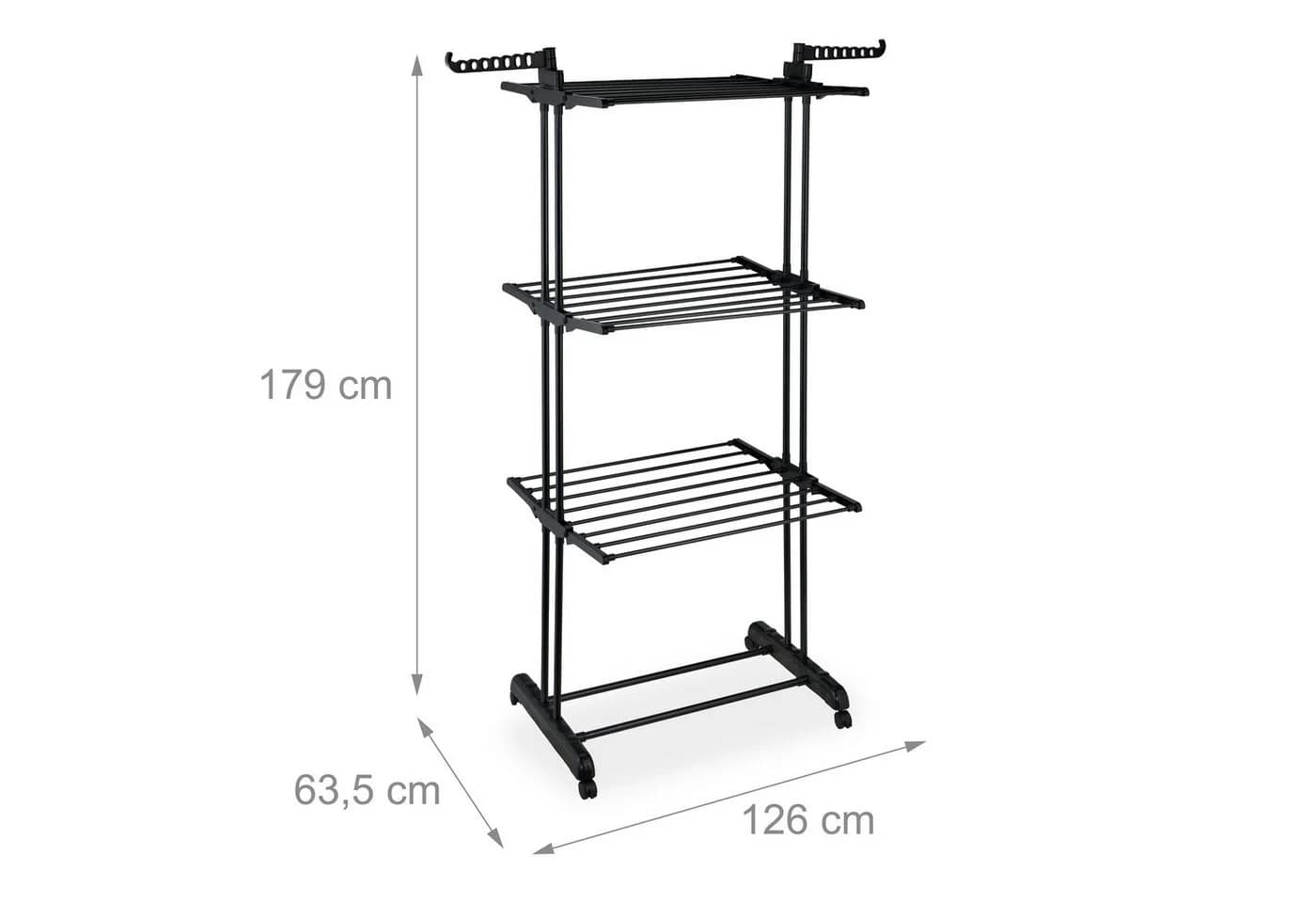 relaxdays Wäscheständer Turm rollbar schwarz 4 Ebenen - Bild 4